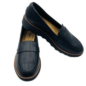 Clarks Sharon Gracie Womens Shoes Sz 8.5  M Black Leather Slip-On Penny Loafers